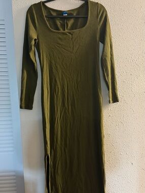 Old Navy Olive Scoop Neck Maxi Dress with Side Slit